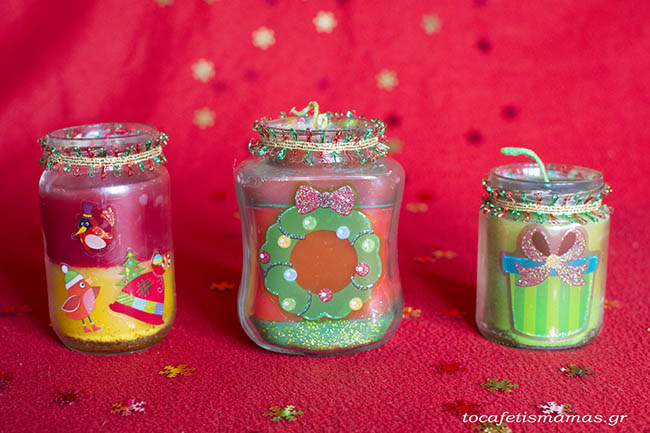 Χριστουγεννιάτικα κεριά με παλιές κηρομπογιές.