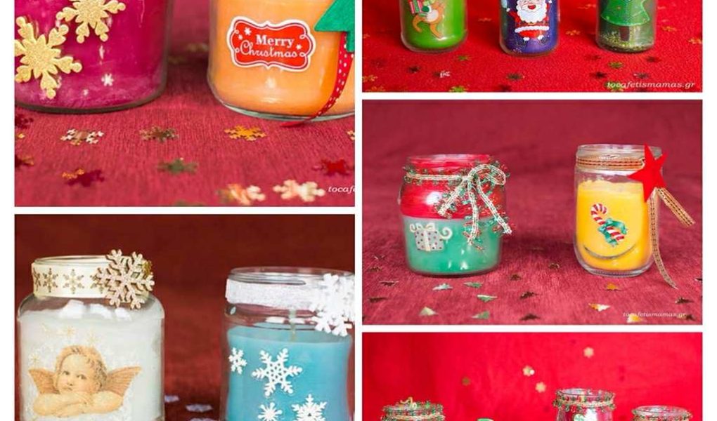 Χριστουγεννιάτικα κεριά με παλιές κηρομπογιές.