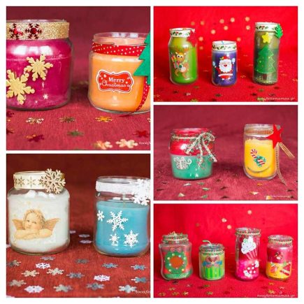 Χριστουγεννιάτικα κεριά με παλιές κηρομπογιές.