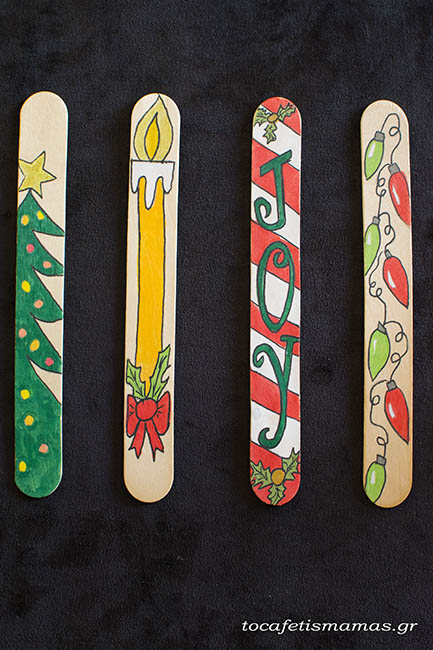 Χριστουγεννιάτικοι σελιδοδείκτες από γλωσσοπίεστρα.